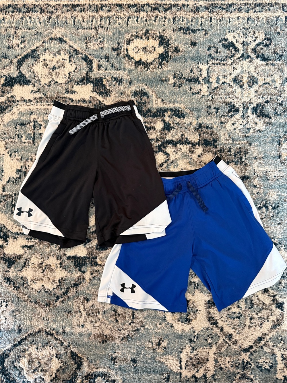 Under Armour Kids Athletic Shorts - Black & Blue with White Trim